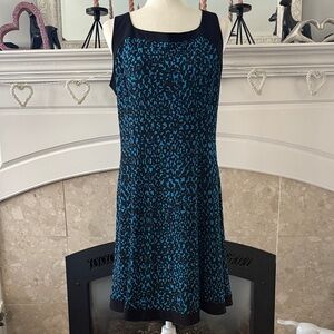 Chaps Black and Blue Patterned Dress